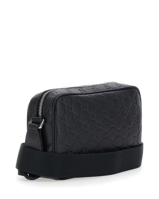 Gucci Black 'Emblem' Crossbody Bag With Adjustable Shoulder Strap And for men