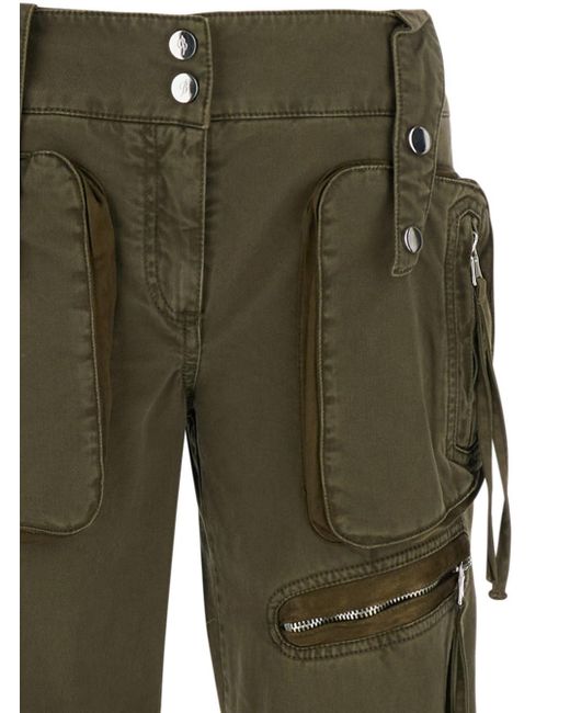 Blumarine Green Cargo Trousers With Satin Inserts Military