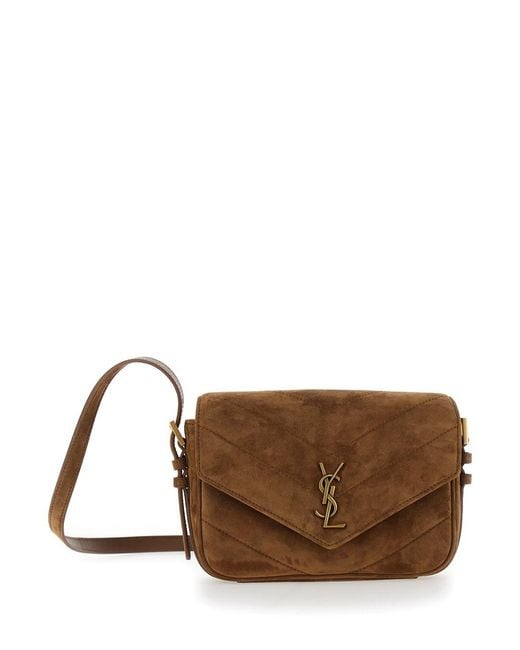 Saint Laurent Brown Ysl Bo Loulou L Strao 7 Suede Satin Calf