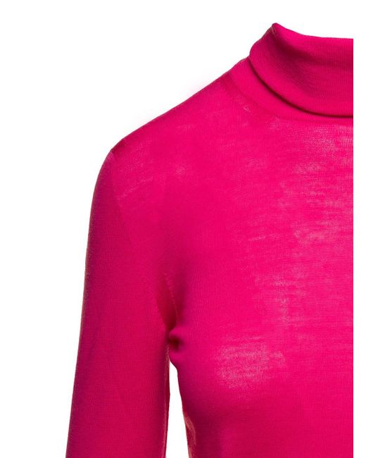 Max Mara Pink Fuchsia Turtleneck With Long Sleeves In Wool