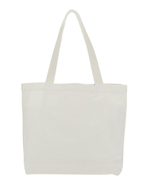 Maison Kitsuné White Dreaming Fox Tote Bag With Print On The Front Cotton For Shoulder for men