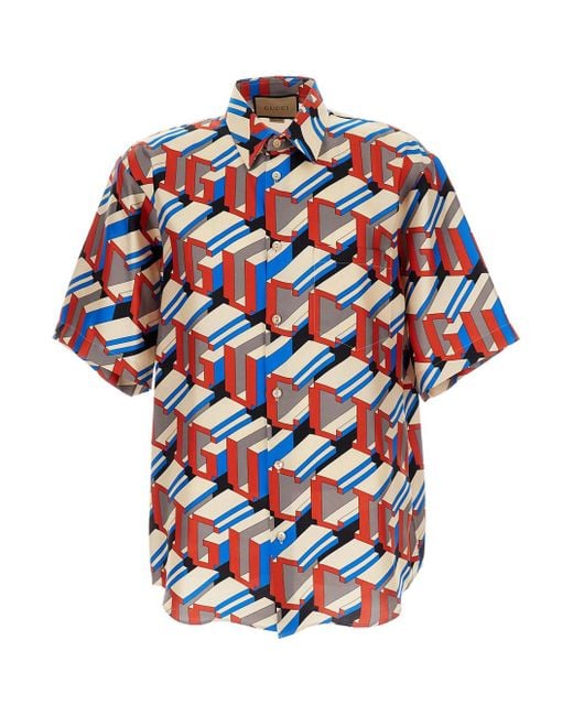 Gucci White Short Sleeve Shirt With Pixel Print for men