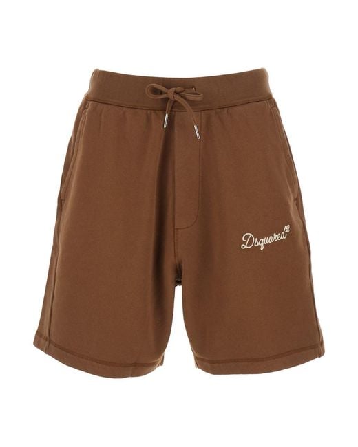 DSquared² Brown Pants With Drawstring Waist And Logo Lettering On The Front for men