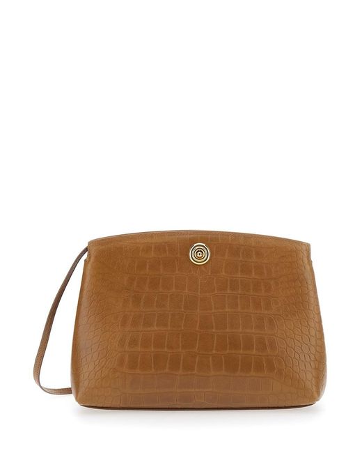 Liffner Brown Clutch With Adjustable Shoulder Strap And Automatic Butt