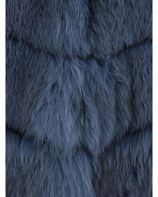Suprema Blue Fox Vest With High Collar And Pockets