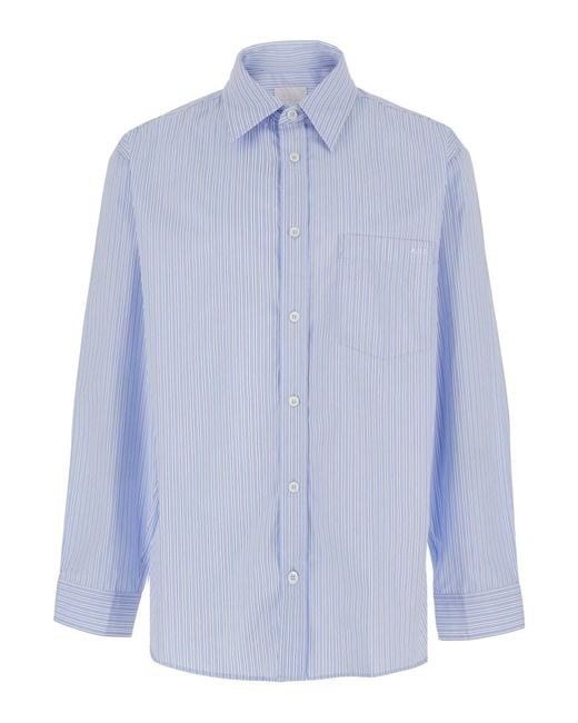 A.P.C. Blue Light Long-Sleeved Shirt With Classic Collar And Striped Motif for men