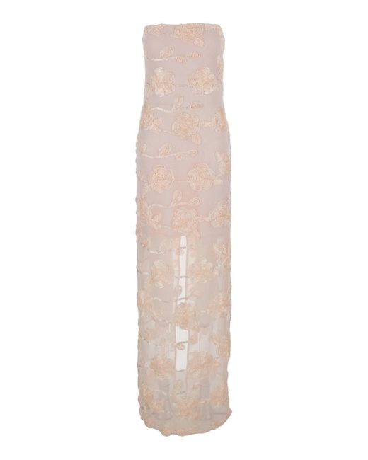 Abito Lungo Smanicato Con Ricano Floreale All-Over E Singolo Sp di ROTATE BIRGER CHRISTENSEN in White