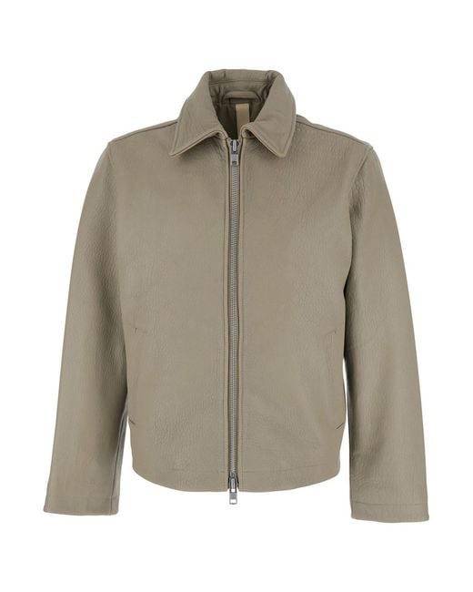 sunflower Natural Leather Crop Jacket With Classic Collar And Dropped Sh for men