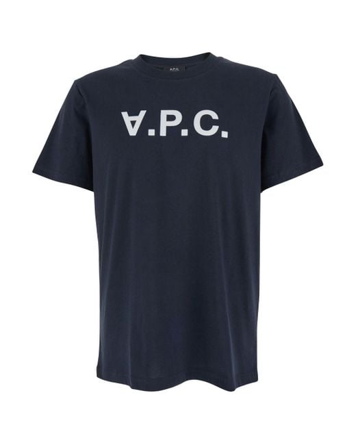 A.P.C. Blue Crewneck T-Shirt With Logo On The Front for men