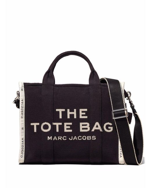 Marc Jacobs 'small Tote' Black Tote With Contrasting Logo Embroidery In Cotton And Polyester