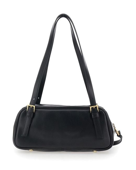Versace Black 'Tag Bowling' Shoulder Bag With Metallic Logo Lettering And Medusa Head Pendant