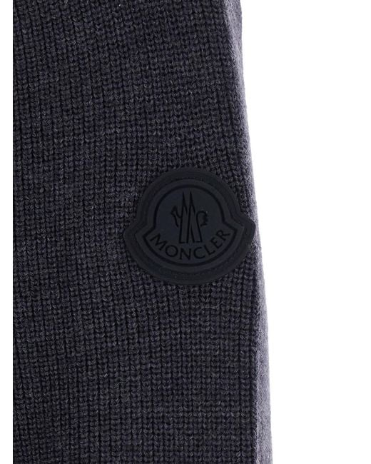 Moncler Black Cardigan With Quilted Design On The Front And Logo Patch