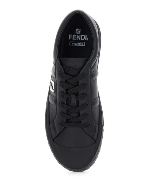 Fendi Black Â€Œdominoâ€ Low-Top Sneakers With Metallic Logo On The Side for men