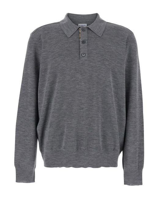 Polo Con Colletto Classico E Motivo Check Sul Colletto di Burberry in Gray da Uomo