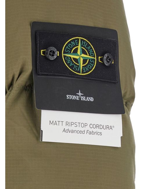 Stone Island Green Down Jacket With Removable Hood And Logo Patch On The Sleeve for men