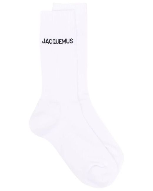 Jacquemus White Man's Les Chaussettes Cotton Socks With Logo for men