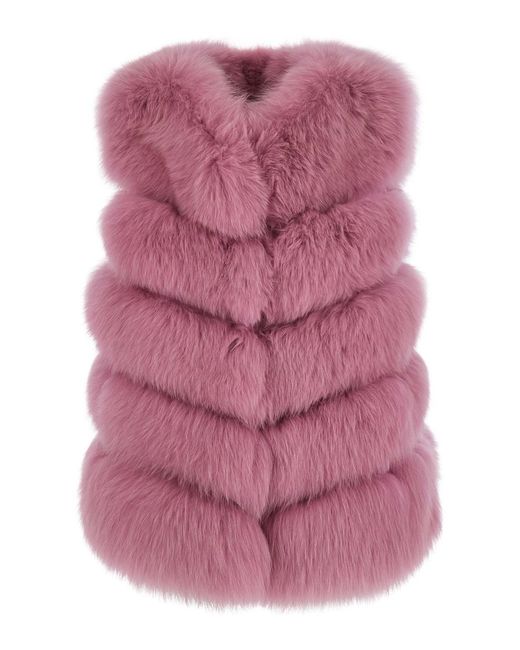 Suprema Pink Vest With High Collar, Made Of Fur
