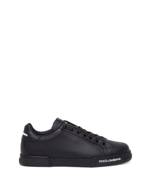 Sneaker portofino in pelle nera di Dolce & Gabbana in Blue da Uomo