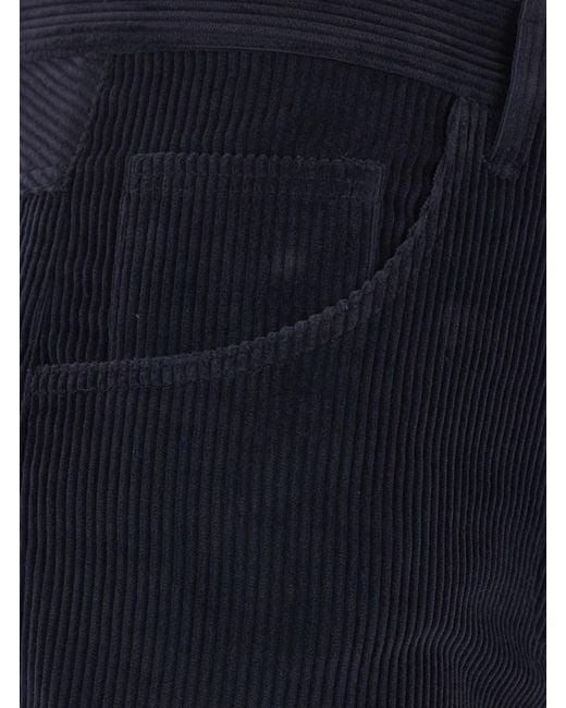 Semicouture Blue Corduroy Pants With Pockets And Straight Hem