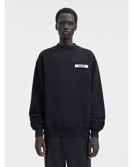 Jacquemus Blue Crewneck Sweatshirt With Logo Patch On The Front for men