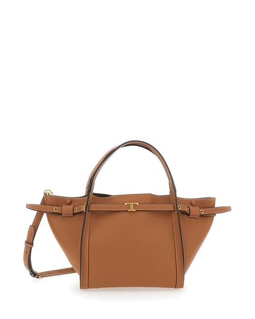Borsa Shopping Media Con Placca T Timeless Sul Fronte E Tracolla di Tod's in Brown