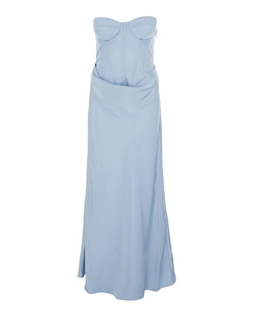 ROTATE BIRGER CHRISTENSEN Blue Dress Satin Corset Maxi