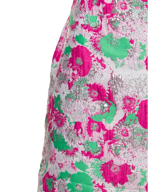 Ganni Pink Mini A-line Skirt With 3d Jacquard Floreal Motif In Recycled Polyester