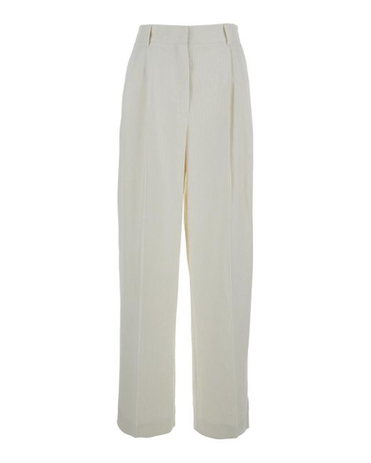 Totême  White High-Waist Pants With Pences