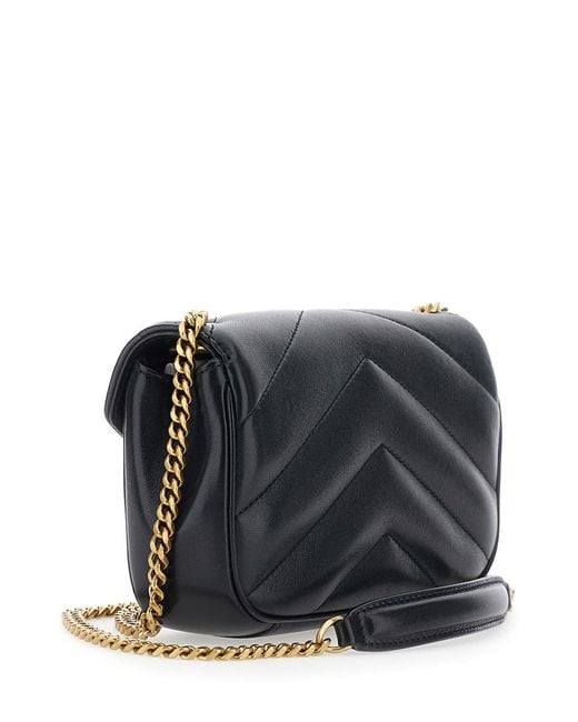 Saint Laurent Black 'Loulou' Mini Crossbody Bag With Cassandre Plate On The Front And Chain Strap