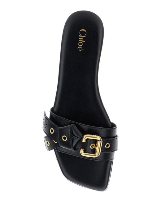 Chloé Black Chloã 'Mae' Slip-On Sandals With Embossed Logo On The Insole