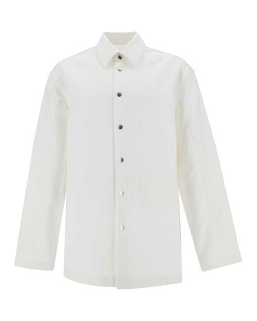Jil Sander White Shirt With Embossed Logo In Denim Man for men