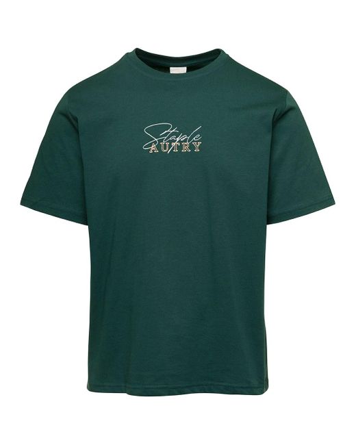 Autry Green Crewneck T-Shirt With Logo X Staple Print