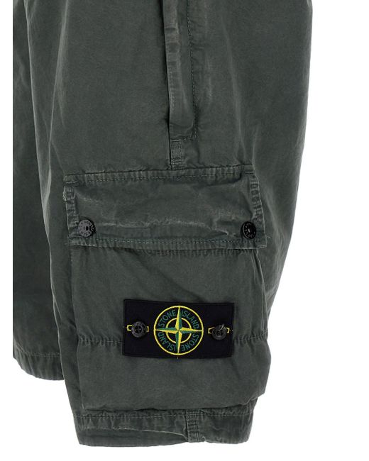 Stone Island Gray Cargo Shorts With Compass Logo for men