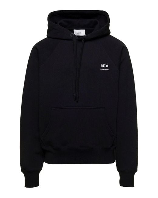 AMI Blue Hoodie With Logo Detail for men