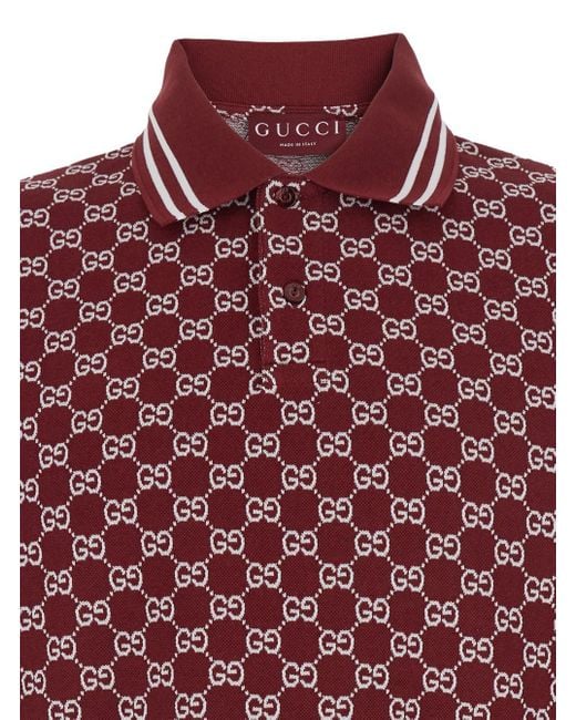 Gucci Red Gg Jacquard Cotton Piquet Polo Shirt for men