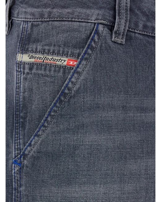 DIESEL Blue 'D-Livery' Jeans With Logo Patch On The Rear And Wide Leg for men