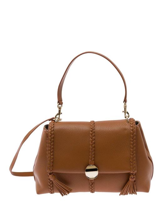 Chloé Brown 'Medium Penelope' Shoulder Bag With Braided Details And Ta