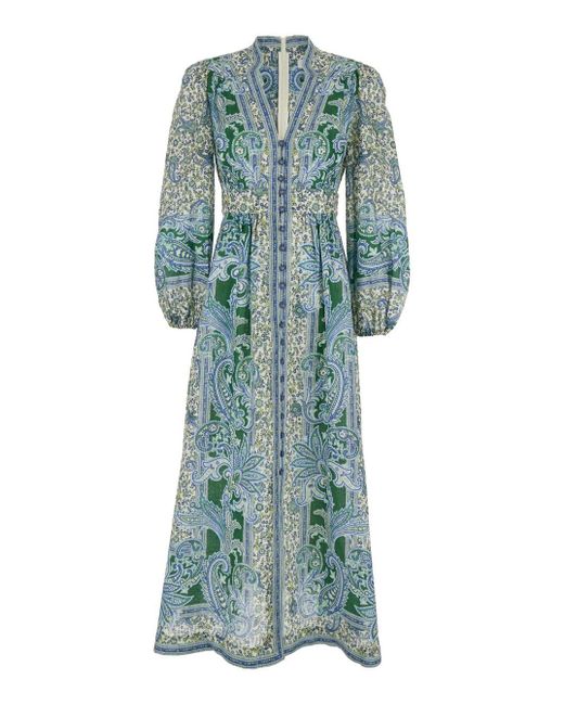 Zimmermann Green Long Dress With Floral Print