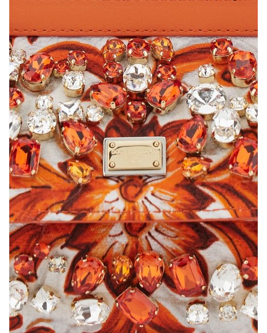 Dolce & Gabbana Red 'Sicily' Small Handbag With Floral Motif And Lo