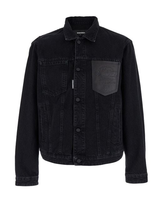 DSquared² Blue Jacket With Classic Collar And Embossed Logo On The Fr for men