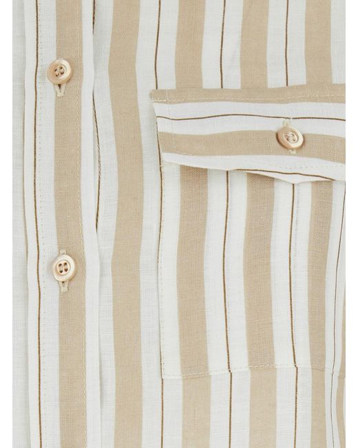 Semicouture White Shirt With Classic Collar And All-Over Striped Motif