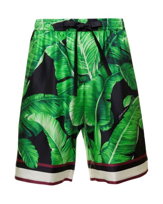 Dolce & Gabbana Green Bermuda Shorts With All-Over Leaf Print for men