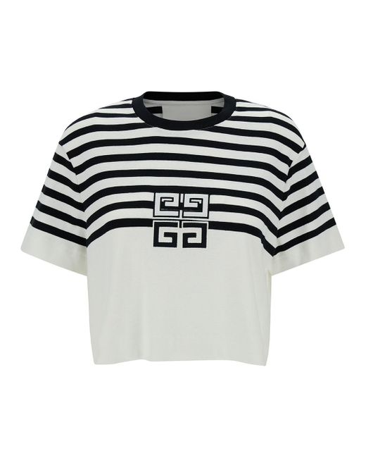 Givenchy Black And Crop Striped T-Shirt With 4G Detail