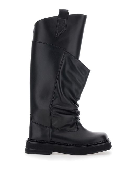 The Attico Black 'Passeggiata' Boots With Heel-Tab And Rubber Sole