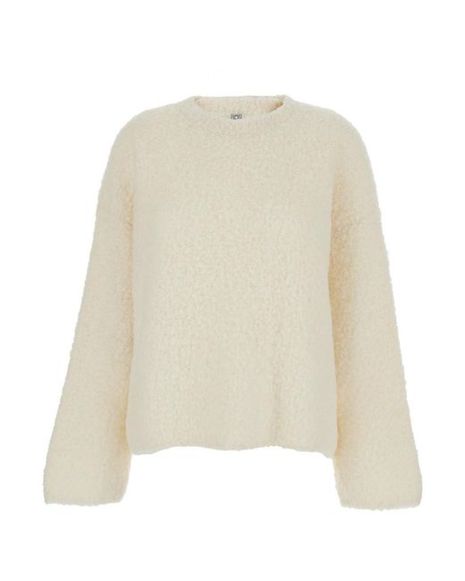 Totême White Crewneck Sweater With Ribbed Trims