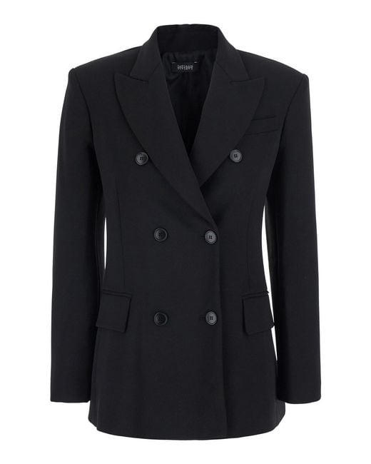 Le Plain Black Double Breasted Jacket With Peak Revers