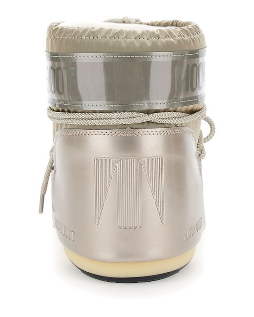 Moon Boot Natural 'Icon' Metallic Snow Ankle Boots With Maxi Logo Print On The Side