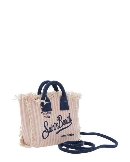 Mc2 Saint Barth Blue 'Vanity Mini' Handbag With Logo On The Front And