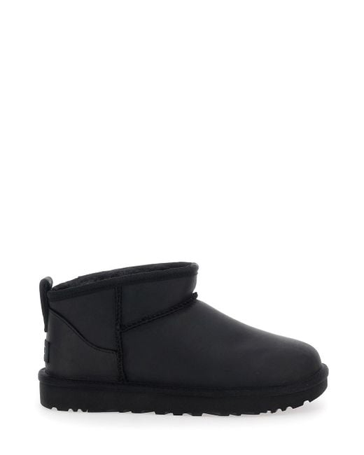 Ugg Black 'Classic Ultra Mini' Ankle Boots With Shearling Lining