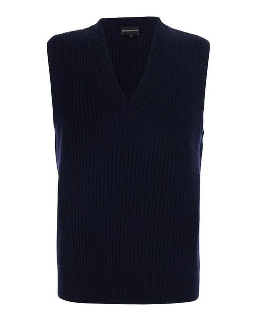 Emporio Armani Blue V-Neck Jackets With Long Sleeves And Tech Fabric M for men